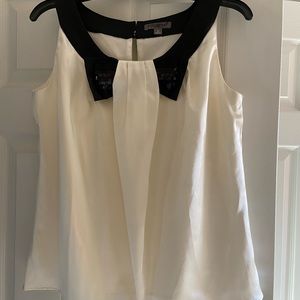 Cream and black satin, sequin trim blouse, shell 10